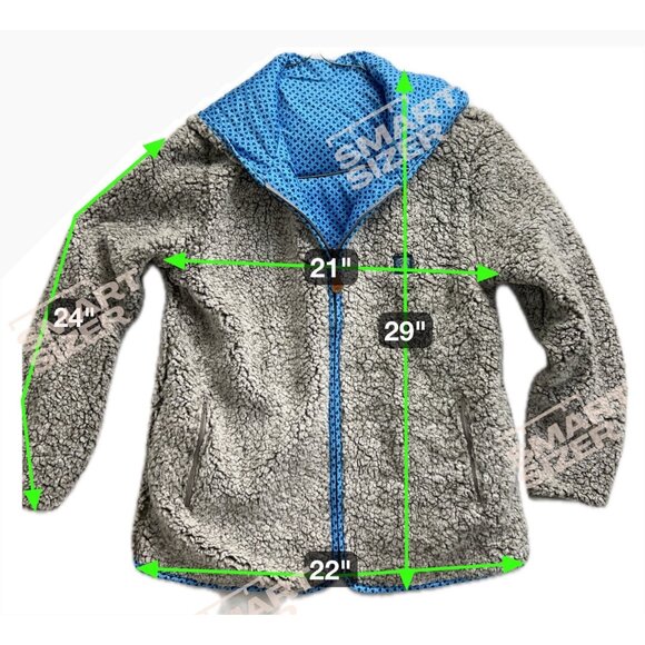 Palm Tree Two-Tone Reversible Sherpa Jacket Blue Print Zippered Womens size XL - Picture 8 of 8